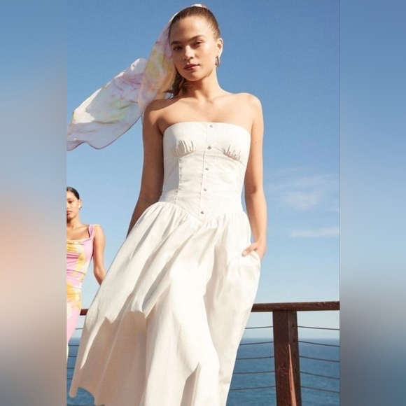 Amanda Uprichard White Cotton Strapless Holland Midi Dress — Size Small | NWT - Picture 1 of 13